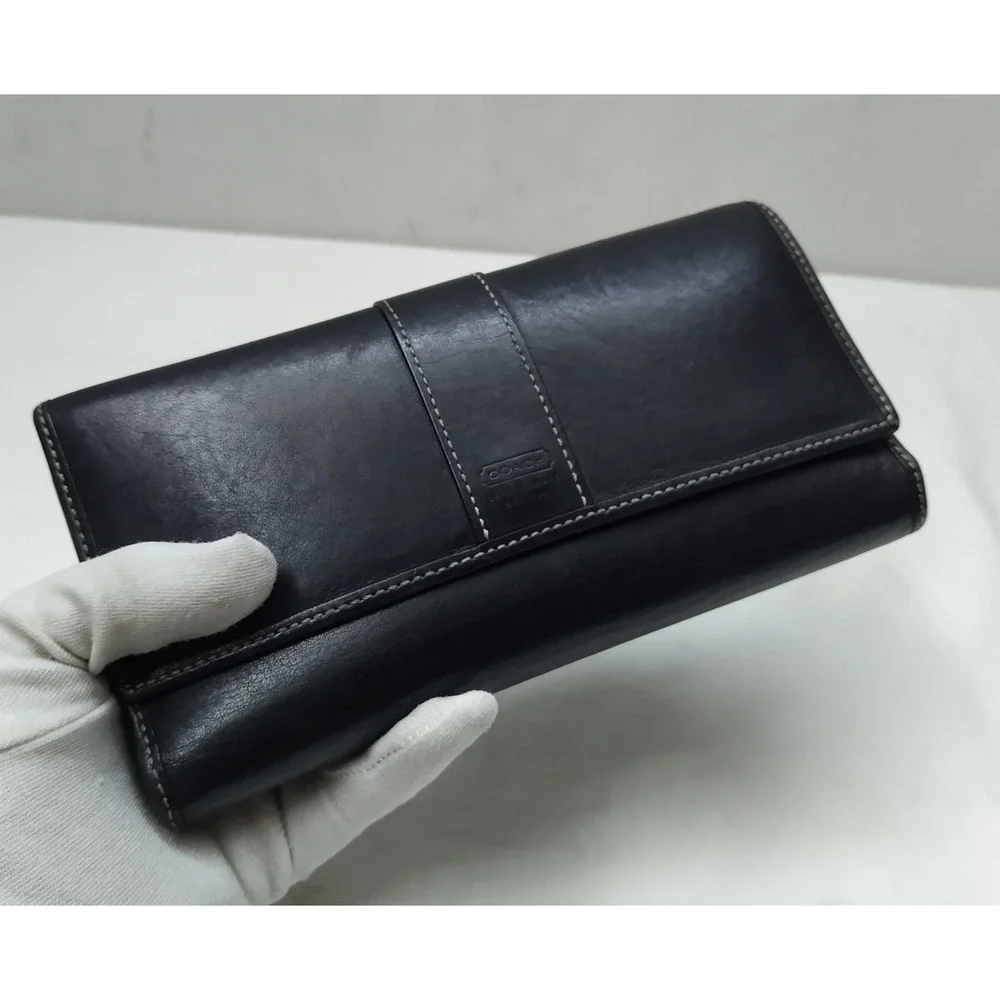 Coach Black Leather Credit Card ID Window Trifold Wallet